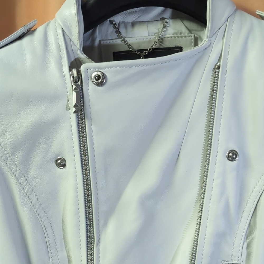 BCBGMAXAZRIA White Biker-Style Leather Jacket - Picture 10 of 16